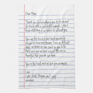 Modern Handwritten Letter on Lined Paper for Mom Kitchen Towel