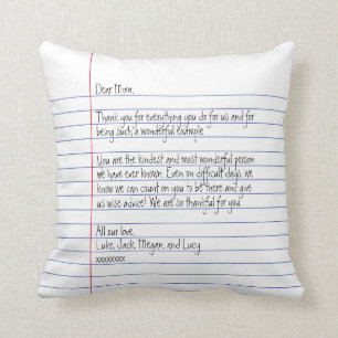 Modern Handwritten Letter on Lined Paper for Mom Throw Pillow