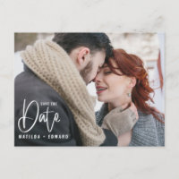 Modern handwritten monochrome photo wedding  invit