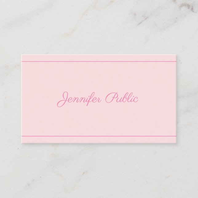 Modern Handwritten Name Elegant Pink Trendy Script Business Card (Front)