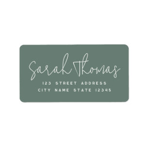 Modern handwritten name pine green return address label