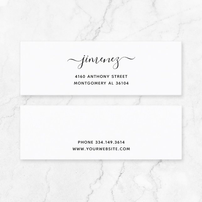 Modern Handwritten Name & Return Address 08c. Mini Business Card (Small Business Essential - Quiet Luxury Modern Calligraphy Mini Business Card in Black and White.)