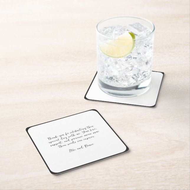 Modern Handwritten Note Minimalist Wedding Square Paper Coaster (Insitu)