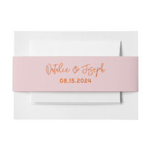 Modern Handwritten Orange Pink Funky Retro Wedding Invitation Belly Band