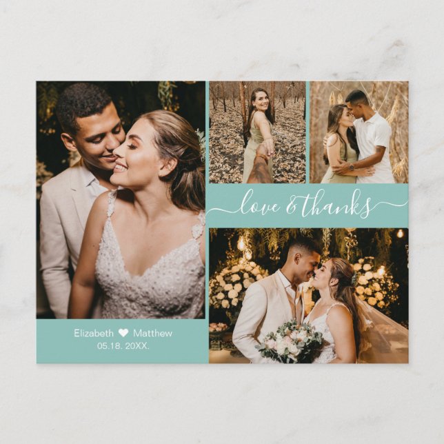 Modern Handwritten Photo Collage Wedding Thank You Postcard (Front)