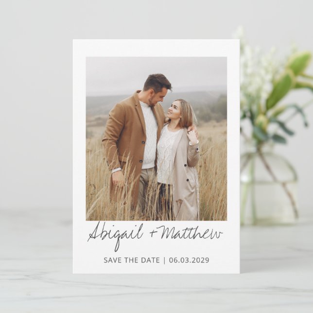 Modern Handwritten Photo Save The Date Invitation (Standing Front)