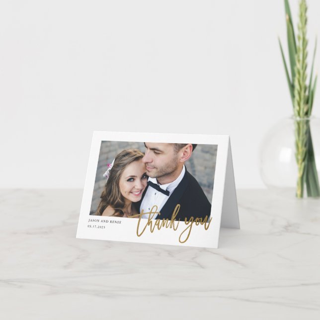 Modern Handwritten Photo Wedding Thank You Card (Front)