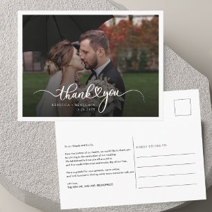 Modern Handwritten Photo Wedding Thank You Postcard