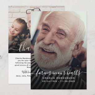 Modern Handwritten Script 2-Photo Funeral/Death Thank You Card
