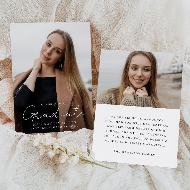Modern Handwritten Script 2 Photo Graduation Announcement (Creator Uploaded)