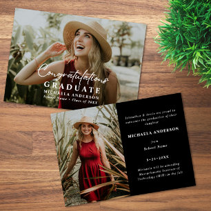 Modern Handwritten Script 2-Photo Graduation Announcement