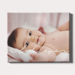 Modern handwritten script Believe Canvas Print<br><div class="desc">Showcase your favourite family picture with this modern photo print,  with the word Believe written with a beautiful text overlay. You can easily change the colour and size of the text to fit your picture.</div>