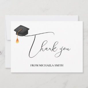 Modern Handwritten Script Black Graduation Cap Thank You Card