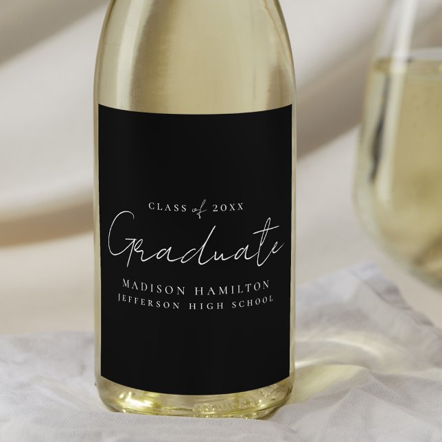 Modern Handwritten Script Black Graduation Wine Label (Creator Uploaded)