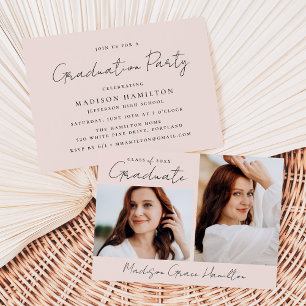 Modern Handwritten Script Blush 2 Photo Graduation Invitation