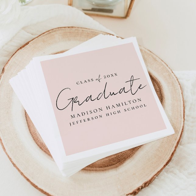 Modern Handwritten Script Blush Graduation Napkin (Creator Uploaded)