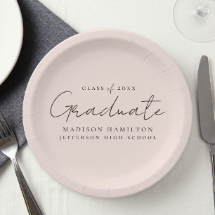 Modern Handwritten Script Blush Graduation Paper Plate