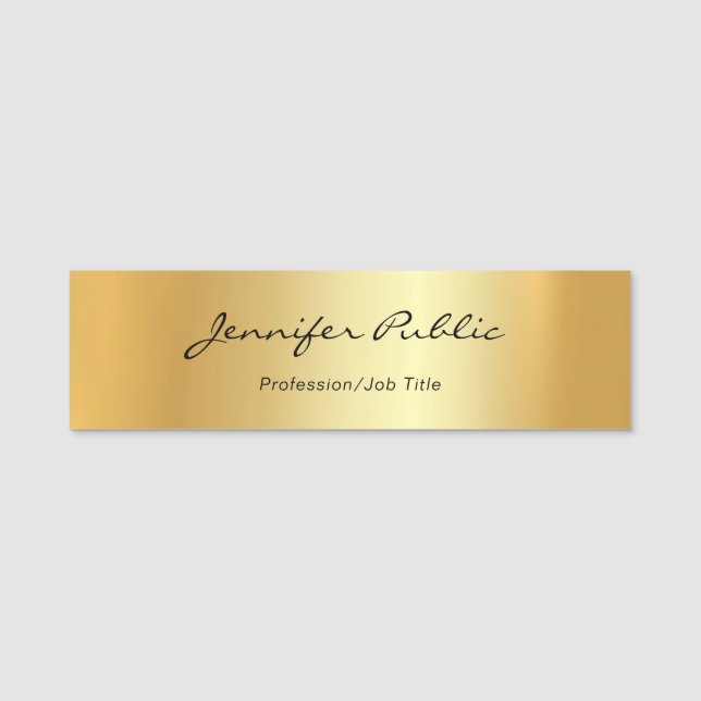 Modern Handwritten Script Elegant Gold Template Name Tag (Front)