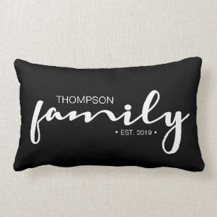Modern handwritten script family name established lumbar pillow