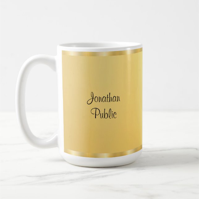 Modern Handwritten Script Faux Gold Template Coffee Mug (Left)
