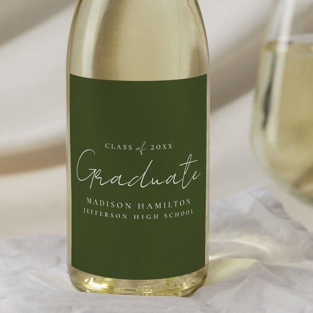 Modern Handwritten Script Green Graduation Wine Label (Creator Uploaded)