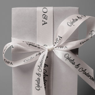 Modern Handwritten Script Initials & Names Wedding Grosgrain Ribbon