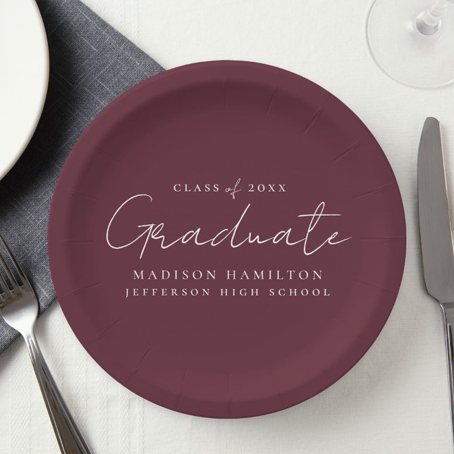Modern Handwritten Script Maroon Graduation Paper Plate (Creator Uploaded)