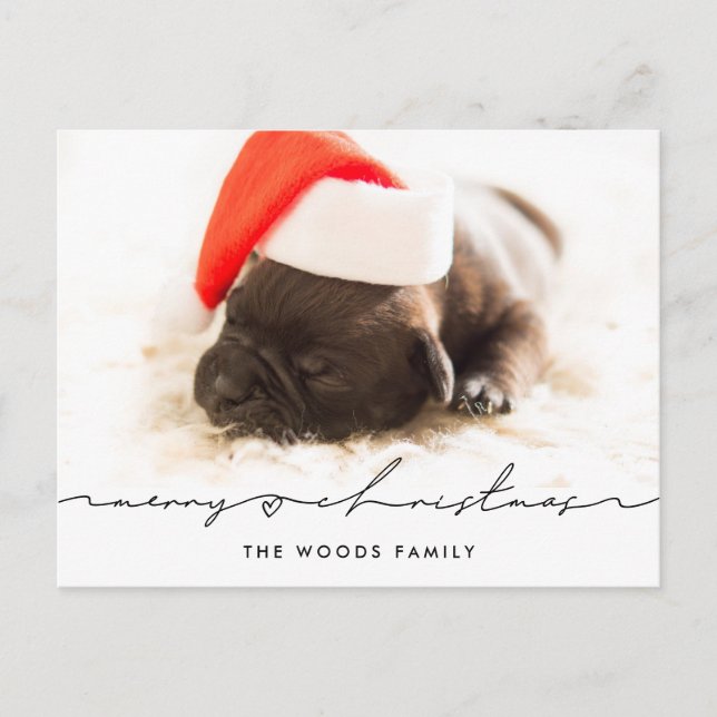 Modern handwritten script Merry Christmas photo Postcard (Front)