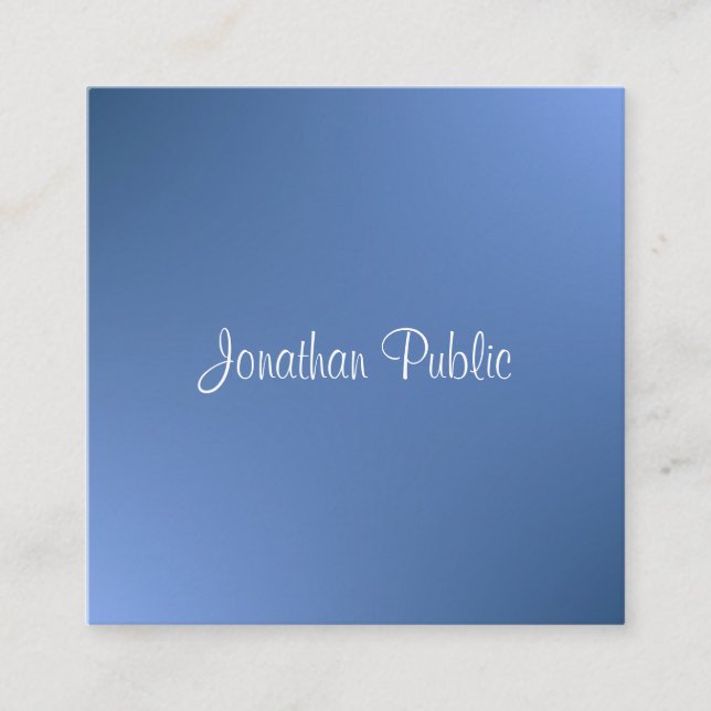 Modern Handwritten Script Name Blue Template Square Business Card (Front)
