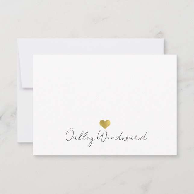 Modern Handwritten Script Name Gold Heart Card (Front)