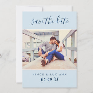 Modern Handwritten Script Navy Blue Wedding Photo Save The Date