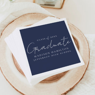 Modern Handwritten Script Navy Graduation Napkin