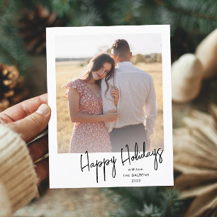 Modern Handwritten Script Photo Holiday Postcard