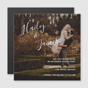 Modern Handwritten Script Photo Save the Date Magnetic Invitation