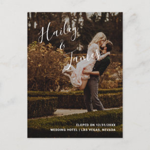 Modern Handwritten Script Photo Wedding Elopement Announcement Postcard