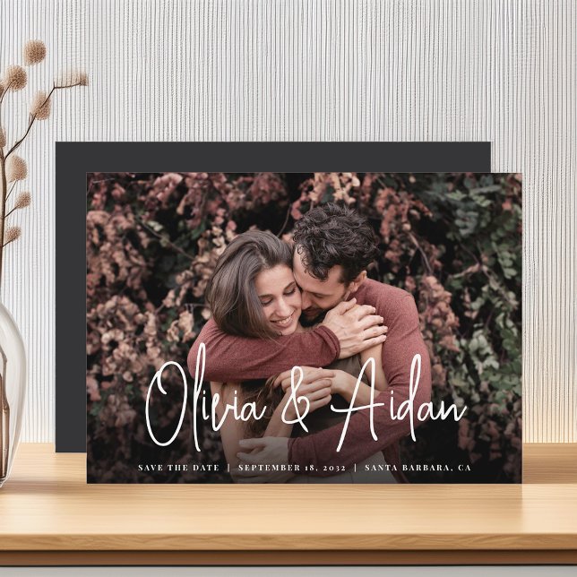 Modern Handwritten Script Photo Wedding Save The Date (Creator Uploaded)