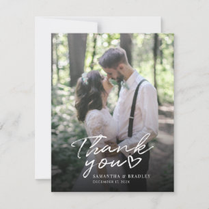 Modern Handwritten Script Photo Wedding Thank You Card