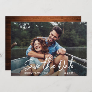 Modern Handwritten Script Photo Wood Save The Date