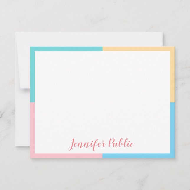 Modern Handwritten Script Pink Yellow Blue Green Card (Front)