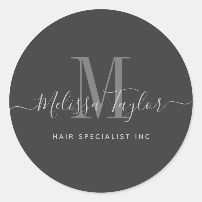 Modern Handwritten Script Premium Black Business Classic Round Sticker (Front)