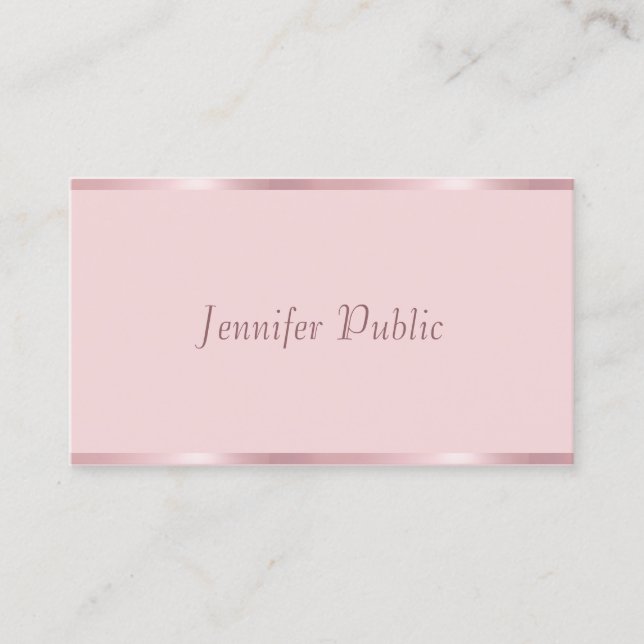 Modern Handwritten Script Rose Gold Chic Template Business Card (Front)