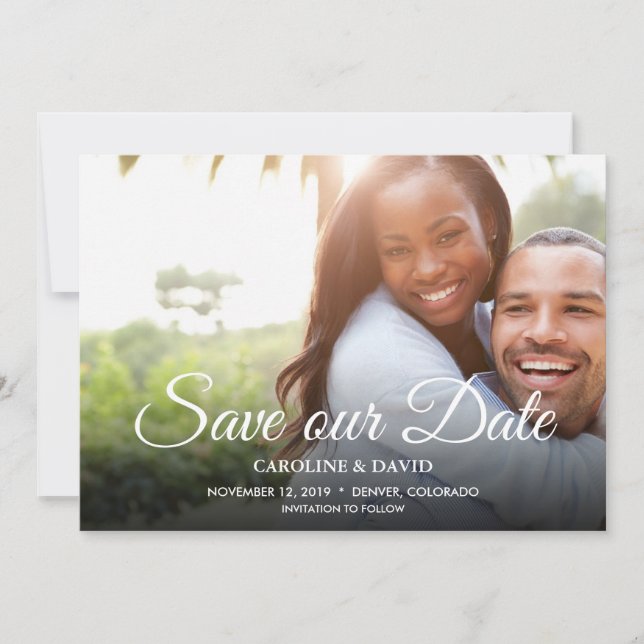 Modern Handwritten script Save our Date photo card (Front)