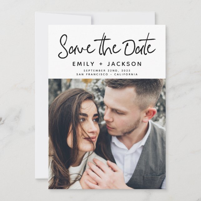 Modern Handwritten Script Save the Date Photo (Front)