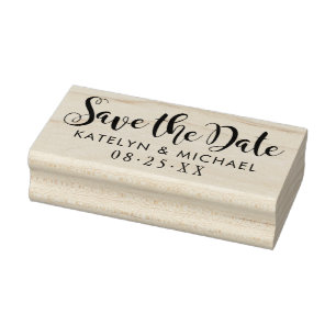 Modern Handwritten Script Save the Date Wedding Rubber Stamp