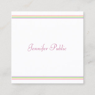 Modern Handwritten Script Trendy Colorful Striped Square Business Card