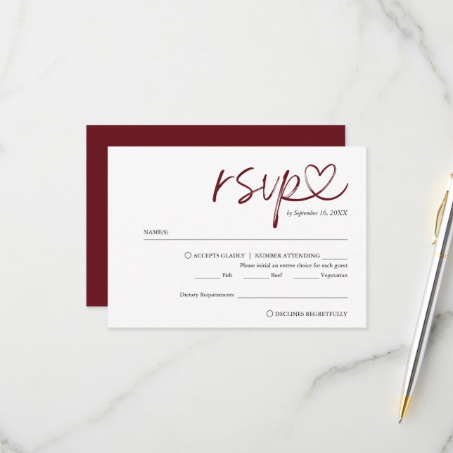 Modern Handwritten Script w/ Meal Choice Wedding RSVP Card (Front/Back In Situ)
