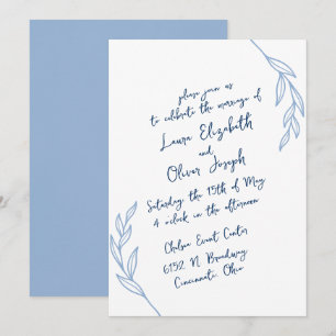 Modern Handwritten Script Wedding Invitations Blue