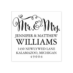 Modern Handwritten Script Wedding Monogram Rubber Stamp