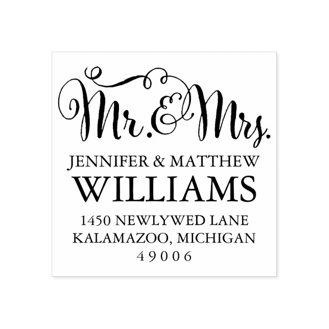 Modern Handwritten Script Wedding Monogram Rubber Stamp (Imprint)
