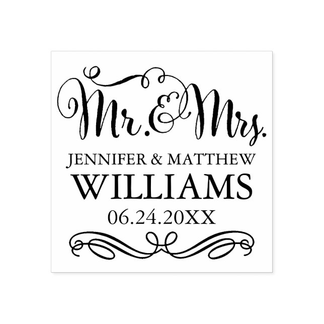 Modern Handwritten Script Wedding Monogram Rubber Stamp (Imprint)